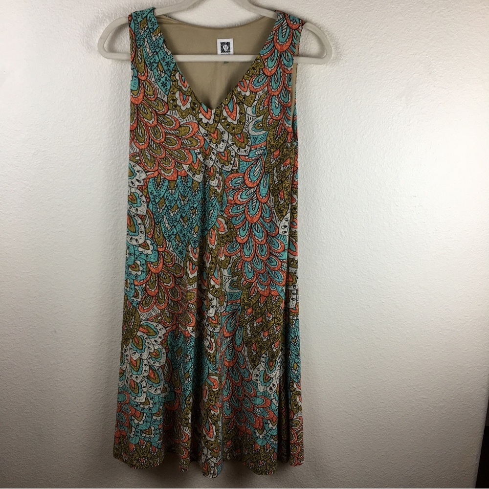 Anne Klein Women's Fit Flare Colorful Turquoise Orange Taupe Sleeveless Dress 4